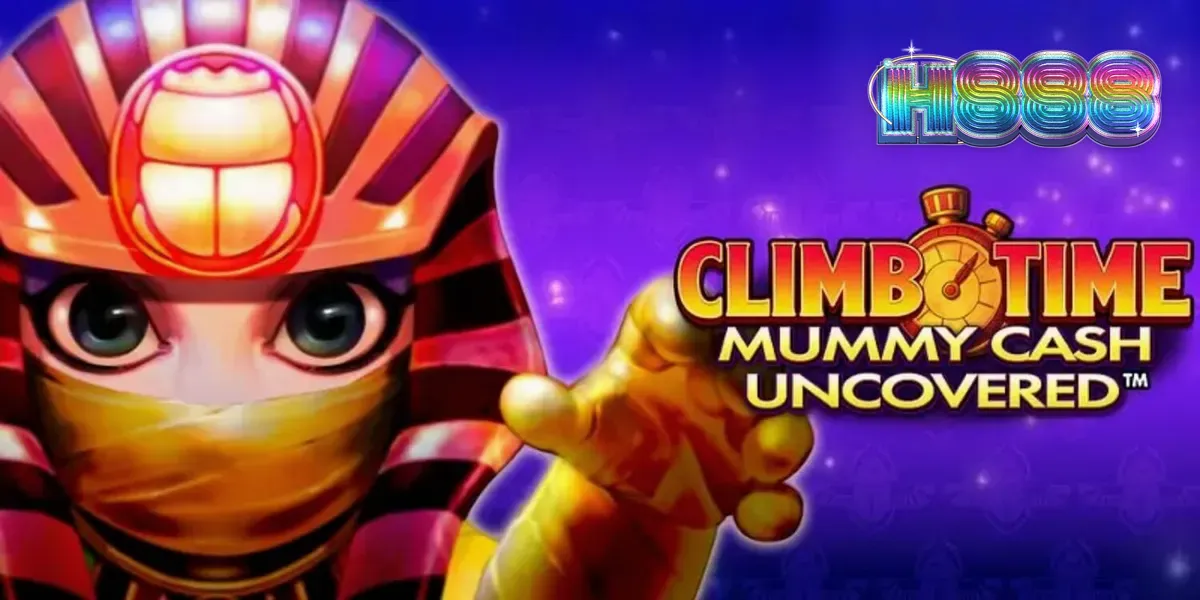 Tampilan visual slot Climb Time Mummy Cash Uncovered dengan latar belakang malam Mesir yang modern.